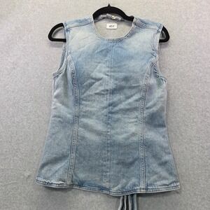 Zara Womens Light Wash Denim Open Back Tie Waist Sleeveless Top Small